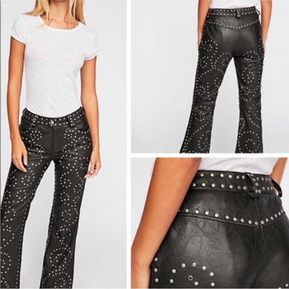 🔥RARE🔥We the Free Studded Black Leather Flare Pants